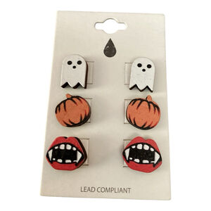Halloween Ghost Pumpkin Lips Earrings Orange Black